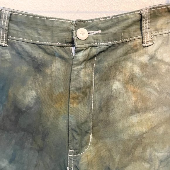 Rough & Tumble Army Green Blue Brown Custom Tie Dye Flat Front Shorts SZ 38 - Picture 3 of 7